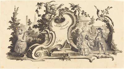 Modernit cartouchit, joissa on [eri figuurit] (levy VI-1 sarjasta) tekijältä Johann Esaias Nilson