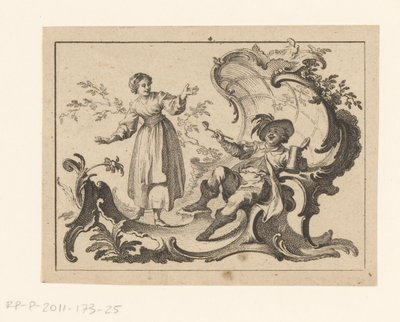 Home fumant i bevent amb pipa assegut sobre un ornament rococó Acabat de fumadors amb ornament rococó (títol de la sèrie). tekijältä Johann Esaias Nilson