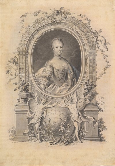 Kuningatar Marie-Antoinetten muotokuva koristekehyksessä, 1700-luvun loppu. tekijältä Johann Esaias Nilson