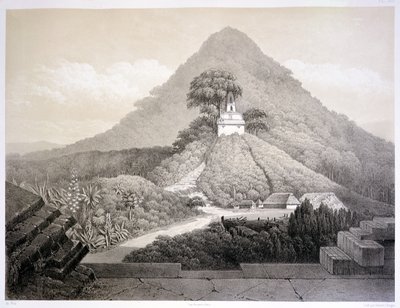 Kuvankaunis näkymä Ristin temppelissä, Palenque, levy 20 julkaisusta "Ancient Monuments of Mexico", kaiverrus Hubert Clerget (1818-99) 1866 (litho) tekijältä Johann Friedrich Maximilian von (after) Waldeck