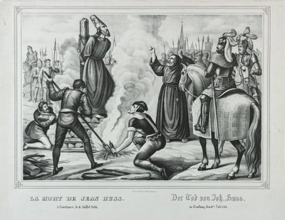 Jan Husin kuolema Konstanzissa, 1800-luvun puolivälissä. tekijältä Johann Friedrich Wentzel