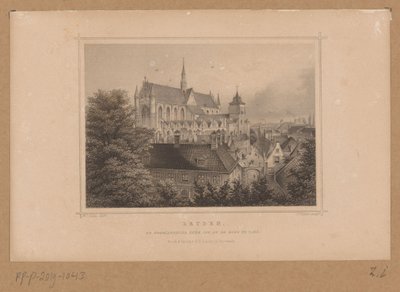 Näkymä Hooglandse Kerkille Leidenissä Leyden, De Hooglandsche kerk, talosta nähtynä (otsikko esineessä) tekijältä Johann Gabriel Friedrich Poppel