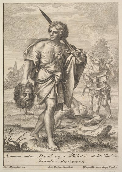 Daavid Goljatin pään kanssa, 1705-62. tekijältä Johann Georg Bergmuller