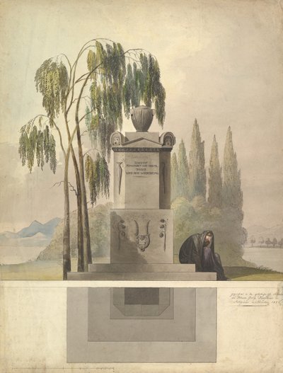 Suunnitelma haudalle, Rothgeisser Nürnbergissä, korkeus ja pohjapiirros, 1826. tekijältä Johann Georg Dürschner