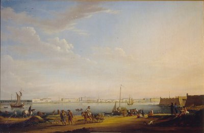 Näkymä Palatsiaukiolle ja Kesäpuutarhalle Pietarin alueelta, n. 1800 tekijältä Johann Georg Mayr