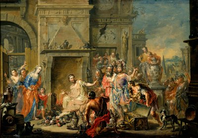 Rooman antiikki: "Manius Curius Dentatus (kuoli vuonna 270 eKr.) kieltäytyi samnilaisten lahjoista". Manius Curius Dentatus kieltäytyy samnilaisten lahjuksista - Johann Georg Platzer (1704-1761) öljy kuparille - Valtion taidegalleria, Dresden tekijältä Johann Georg Platzer