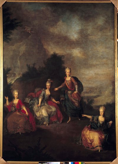 Christoph Willibald Gluckin esittämä italialainen Opera il Parnasso Confuso” esittää Joseph II:n ja Marie Josephine Antoinette de Bavieren avioliiton yhteydessä Schonbrunnin linnassa (Schoenbrunn), 24.1.1765 arkkitehtuurissa tekijältä Johann Georg Weikert