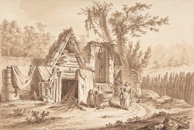 Pesijanaiset mökin edessä, 1769. tekijältä Johann Georg Wille
