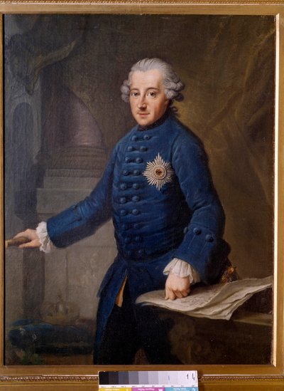 Preussin Frederic II:n muotokuva (1712-1786) Preussin kuningas Frederic II, nimeltään Frederik Suuri, oli valistajan despootti, joka kantoi Valon vuosisadan ihanteita. Johan Ziesenisin (1716-1776) maalaus. 1769. Frankfurt. Historiallinen Mus tekijältä Johann Georg Ziesenis