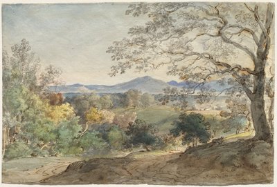 Näkymä Inn-laakson yli Alpeille ja Neubeuerniin, c. 1790. tekijältä Johann Georg von Dillis