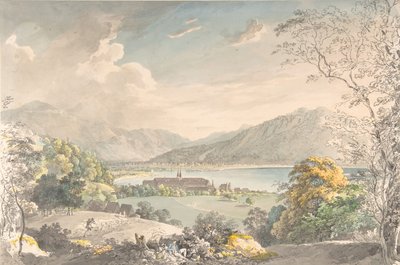 Näkymä Tegernseen luostarista koillisesta nähtynä, 1700-luvun loppu - 1800-luvun puoliväli. tekijältä Johann Georg von Dillis