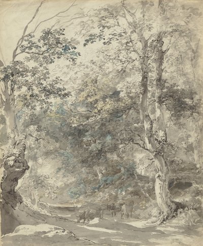 Metsäinen maisema lehmien kanssa tekijältä Johann Georg von Dillis