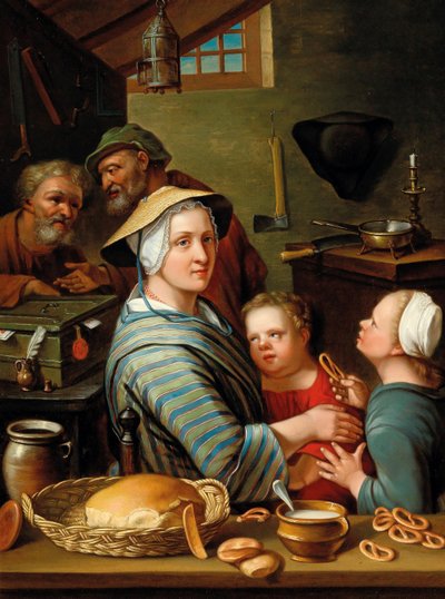 Keittiön sisustus hahmoilla, 1700-luvun toinen puoli.. tekijältä Johann Gerlach Lambert