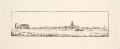 Näkymä vanhaankaupunkiin, jossa on kirkko ja korkeakattoiset talot.n.d. tekijältä Johann Gottfried Schadow