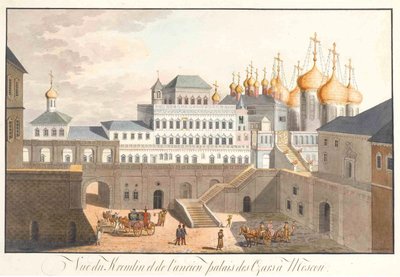 Näkymä Kremlistä Moskovassa. Teremin palatsi, 1813 tekijältä Johann Gottlieb Lohrer