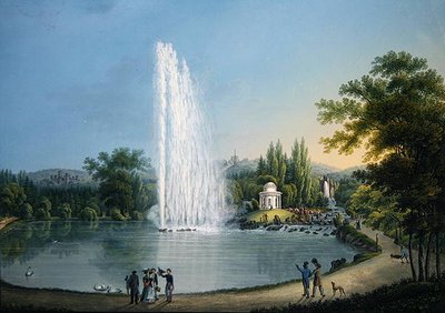 Suuri suihkulähde, n. 1820 (väri litho) tekijältä Johann Heinrich Bleuler