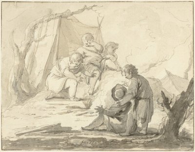 Allegorinen esitys lasten kanssa tulen ympärillä tekijältä Johann Heinrich Keller (II)