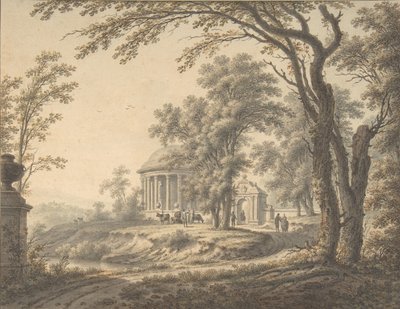Idyllinen maisema temppelin kanssa, 1770. tekijältä Johann Heinrich Muntz