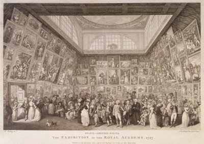 Sisäkuva Somerset Housesta, jossa näkyy Royal Academy of Arts -näyttely vuonna 1787 tekijältä Johann Heinrich Ramberg
