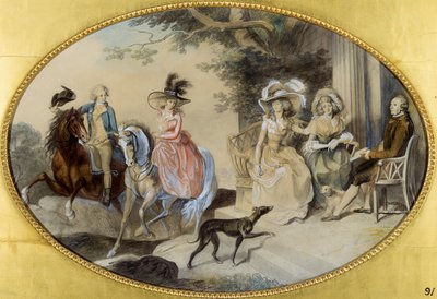 Lady St. Aubyn ja hänen perheensä (kynä ja sivellin ja musta muste, akvarelli ja guassi paperille) tekijältä Johann Heinrich Ramberg