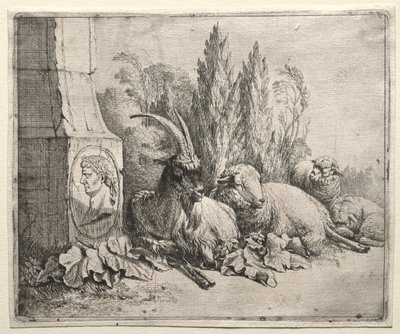 Rintakuva pyramidin pohjalla tekijältä Johann Heinrich Roos