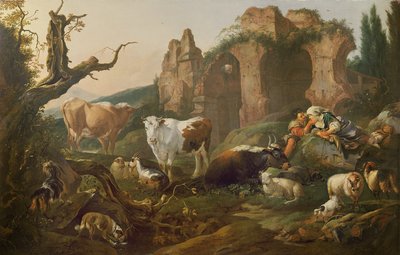 Maatilaeläimet maisemassa, 1685 tekijältä Johann Heinrich Roos