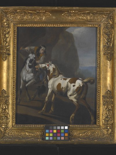Indian Taming A Horse (öljy kankaalle) tekijältä Johann Heinrich Roos