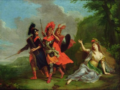 Carlo ja Ubaldo nappaavat Rinaldon Armidan käsistä, 1783 tekijältä Johann Heinrich Tischbein