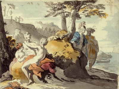 Telemachus ja Mentor Kyproksella (grafiitti ja wc paperilla) tekijältä Johann Heinrich Tischbein
