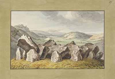 Esihistoriallinen kiviympyrä kukkulalla, laaja maisema takana, 1700-luvun puoliväli - 1800-luvun alku. tekijältä Johann Heinrich Wilhelm Tischbein