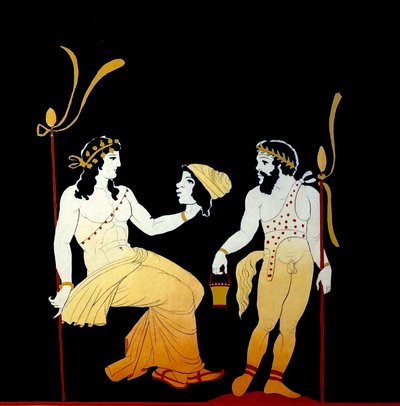 Dionysos pitelee maskia n. 1796 (kuparilevykaiverrus) tekijältä Johann Heinrich Wilhelm Tischbein