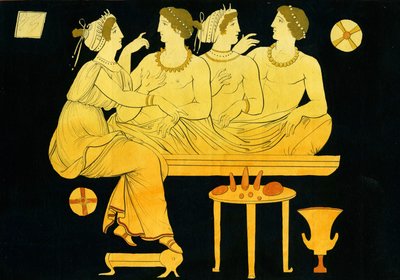 Hetairai viihdyttää kahta nuorta miestä symposiumin aikana n. 1796 tekijältä Johann Heinrich Wilhelm Tischbein