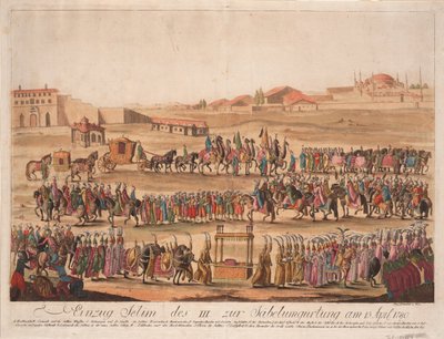 Sulttaani Selim III:n tulo sapelin vyöttämiseen 13. huhtikuuta 1789 1789 tekijältä Johann Hieronymus Loeschenkohl