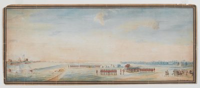 Brittiläinen jalkaväki, syntyperäinen jalkaväki ja syntyperäinen ratsuväki harjoittelevat Fort St Georgen ulkopuolella Madrasissa tekijältä Johann Jacob Ludewig Rothmeyer