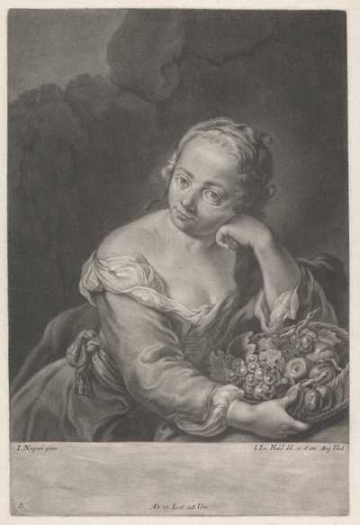 Nainen hedelmäkorin kanssa tekijältä Johann Jacobus Haid
