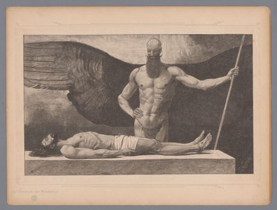 Kristus sarkofagissa enkelin kanssa Der Triumph der Finsternis (otsikko esineessä) Seitsemän mystistä esitystä (sarjan nimi) tekijältä Johann Jakob Weber