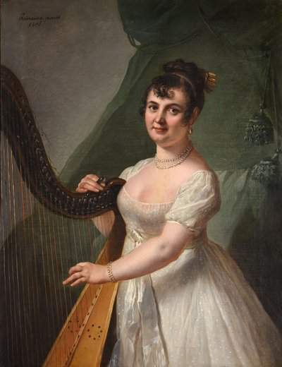 Muotokuva Anne Rose Debasista, rouva Delaroche, harppua soittamassa. tekijältä Johann Julius Heinsius