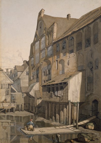 Hampurissa sijaitsevan St. Johannis Klostersin pohjoispuoli (wc paperilla) tekijältä Johann Martin Gensler
