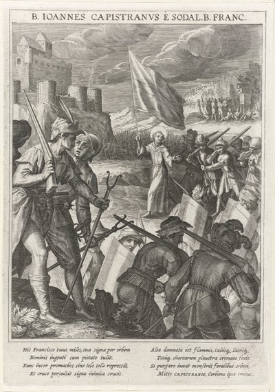 Pyhä Johannes Kapistranolainen johtaa kristillisiä joukkoja Belgradin piirityksessä vuonna 1615 tekijältä Johann Matthias Kager