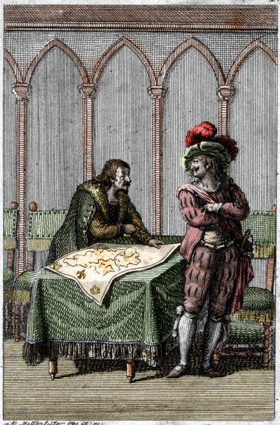Habsburgin keisari Albert I (1255-1308) tutki Ranskan karttaa paavi Bonifacius VIII:n ja Ranskan kuninkaan Filip IV:n välisen konfliktin aikana tekijältä Johann Michael Mettenleiter