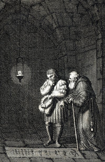 Keisari Kaarle IV (1346-1378) keräämässä Saksin Widukindin (tai Saksin Wittekindin) haudalle Enger-Saksaa vuonna 1377 (Kaarle IV, Pyhän Rooman keisari Widukindin (Widuking tai Wittekind) haudalla Engerissä, Saksassa) Kaiverrus Kirjailija: Johann Michael Me tekijältä Johann Michael Mettenleiter