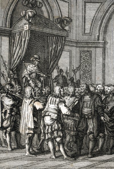 Vilhelm I:n (tai Vilhelm II:n, Hollannin kreivi) (1227-1256) esitys vuonna 1255 (Hollannin kreivi Willem II myönsi etuoikeuksia) Johann Michael Mettenleiterin (1765-1853) kaiverrus 1800 Yksityinen kokoelma tekijältä Johann Michael Mettenleiter
