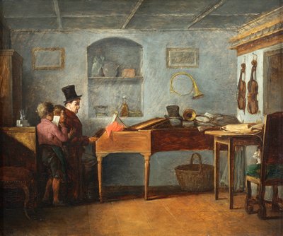 Koulumestari poikien kanssa laulamassa pianoparissa Johann Michael Neder tekijältä Johann Michael Neder