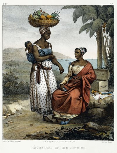 Rio-Janeiron mustia naisia kuvasta "Picturesque Voyage to Brasilian" tekijältä Johann Moritz (after) Rugendas