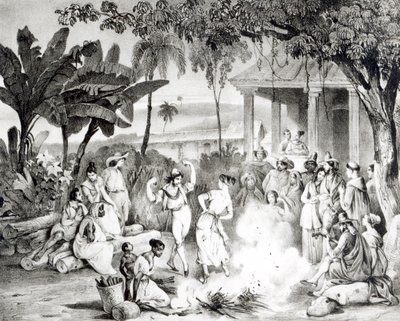 Landu Dance, kaiverrus Victor Adam ja Monthellier (litho) (bw kuva) tekijältä Johann Moritz Rugendas