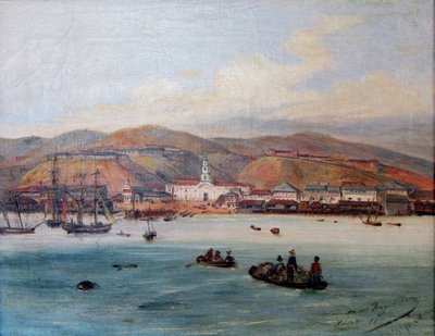 Espanja: El puerto de Valparaíso Valparaíson satama. tekijältä Johann Moritz Rugendas