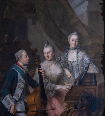 Saksalainen: Valitsijamies Maximilian III Joosef vaimonsa ja sisarensa kanssa Valitsijamies Maximilian III Joosef vaimonsa ja sisarensa kanssa. tekijältä Johann Nikolaus Grooth