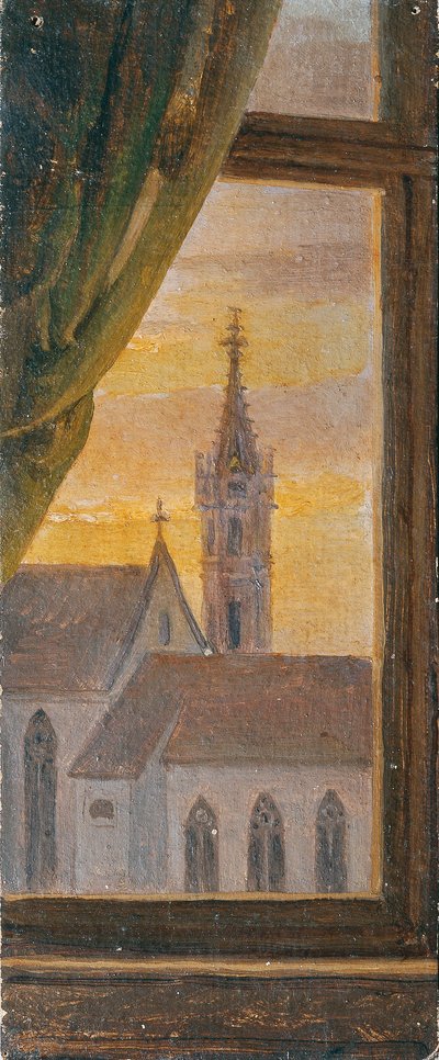 Näkymä goottilaisen kirkon tornin ikkunasta tekijältä Johann Peter Krafft