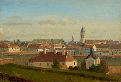 Näkymä Tonavan kanavan yli Leopoldstadtiin tekijältä Johann Peter Krafft