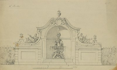 Suihkulähde Ylä-Belvederen persikkapuutarhassa tekijältä Johann Peter Krafft